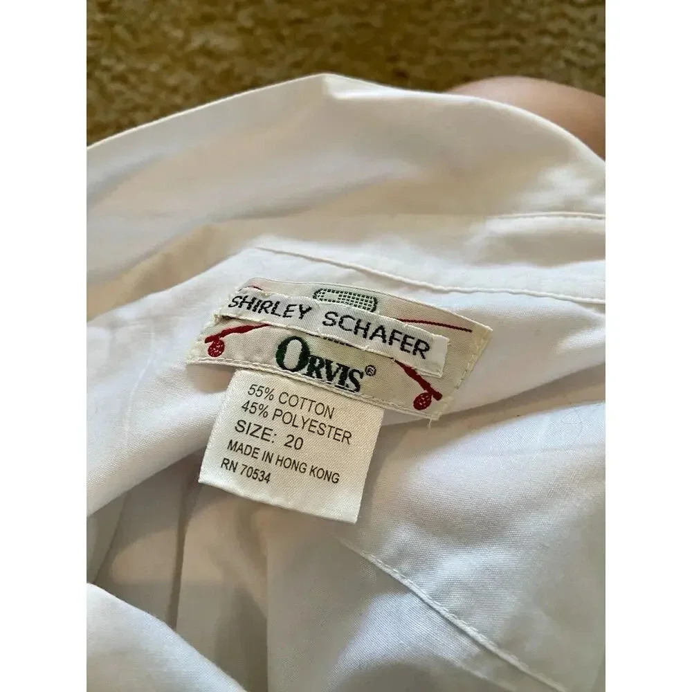 Orvis Vintage Womens Size 20 XL White Christmas Cotton Shirt Blouse Poinsettia - Picture 2 of 10
